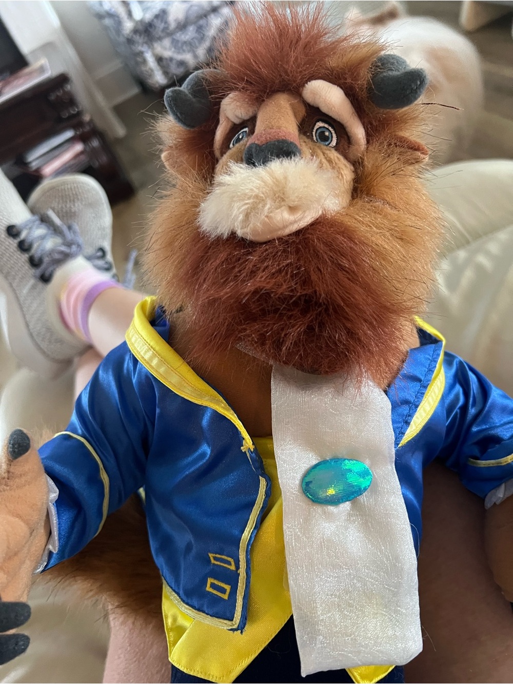 Disney Plush Beast Costume Doll in Blue and Yellow with White Sash